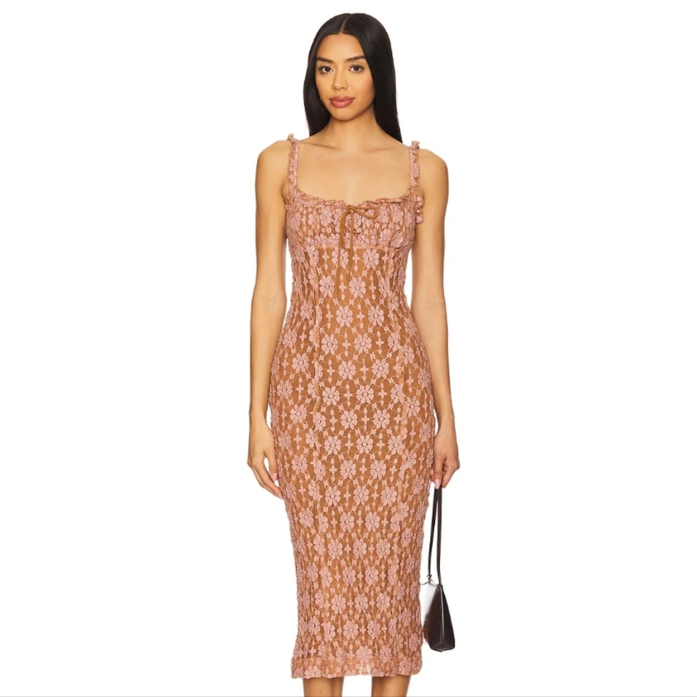 Free People Pink and Brown Midi Dress